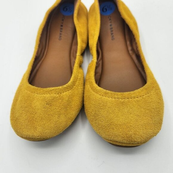Lucky Brand Erin Mustard Yellow Suede Slip On Ballet Flats 6.5 Womens New - Picture 4 of 7